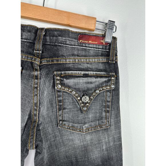 Flying Monkey Dark Wash Black Cotton Blend Denim Bootcut Jeans Women's Size 1 - Picture 6 of 9